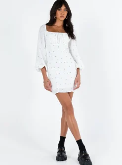 Princess Polly Napier Long Sleeve Mini Dress  White Outlet