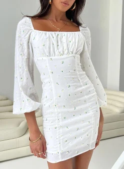 Princess Polly Napier Long Sleeve Mini Dress  White Outlet
