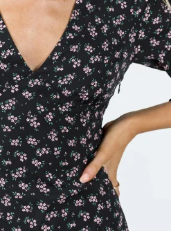 Princess Polly Naturi Long Sleeve Mini Dress/ Floral Black Best