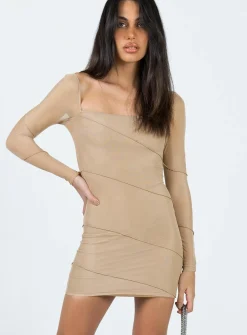 Princess Polly Navaline Mini Dress  Beige Cheap