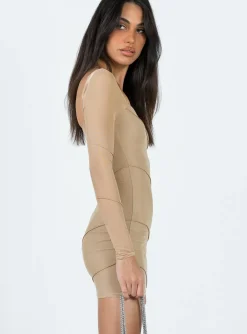 Princess Polly Navaline Mini Dress  Beige Cheap