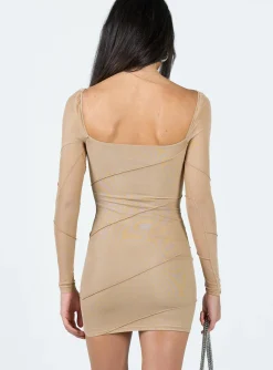 Princess Polly Navaline Mini Dress  Beige Cheap