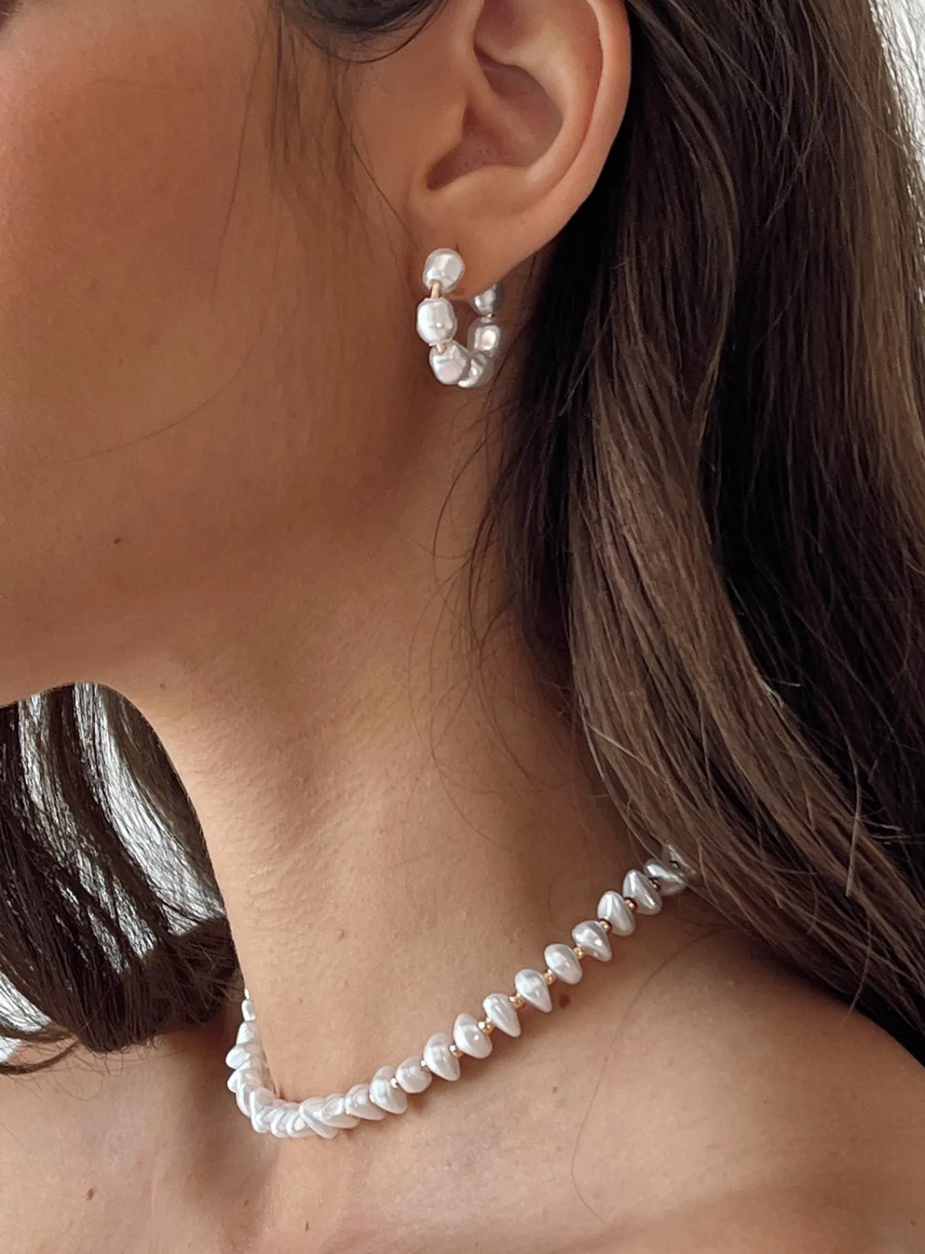 Princess Polly Neaman Pearl Hoop Earrings/ White Gold Hot