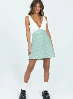 Princess Polly Nellie Mini Dress  Mint Polka Dot Store