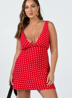 Princess Polly Nellie Mini Dress  Red Polka Dot Flash Sale