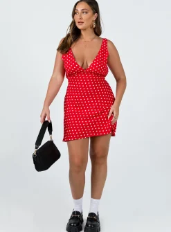 Princess Polly Nellie Mini Dress  Red Polka Dot Flash Sale