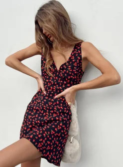 Princess Polly Nellie Mini Dress  Black / Red Floral Outlet