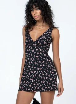 Princess Polly Nellie Mini Dress  Black Floral New