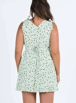 Princess Polly Nellie Tie Shoulder Mini Dress  Green Floral Sale