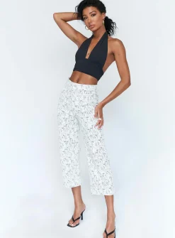 Princess Polly Nelly Wide Leg Face Print Pants White   Multi Clearance