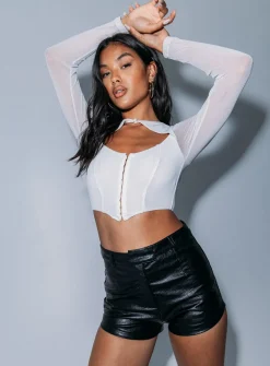 Princess Polly Neri Long Sleeve Top  White Flash Sale