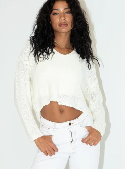 Princess Polly Nerin Cropped Sweater White   Cream New
