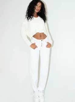Princess Polly Nerin Cropped Sweater White   Cream New
