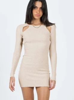 Princess Polly Neruda Knit Mini Dress  Beige Cheap