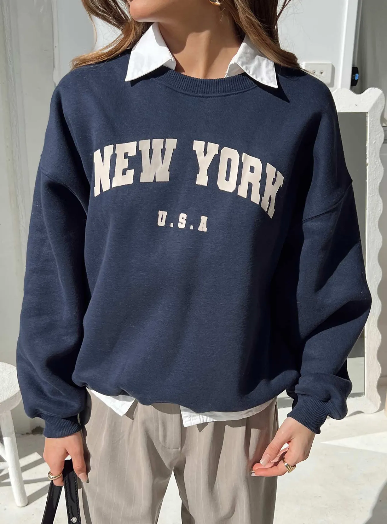 Princess Polly New York Crewneck Sweatshirt Navy Shop