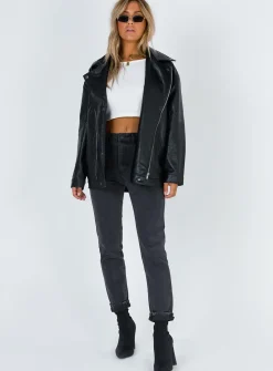 Princess Polly Next In Line Faux Leather Biker Jacket   Black Best