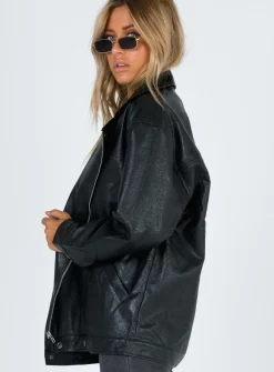 Princess Polly Next In Line Faux Leather Biker Jacket   Black Best