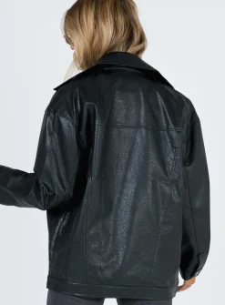 Princess Polly Next In Line Faux Leather Biker Jacket   Black Best