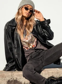 Princess Polly Next In Line Faux Leather Biker Jacket   Black Best