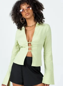 Princess Polly Nial Long Sleeve Top  Green Clearance