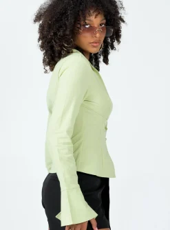 Princess Polly Nial Long Sleeve Top  Green Clearance