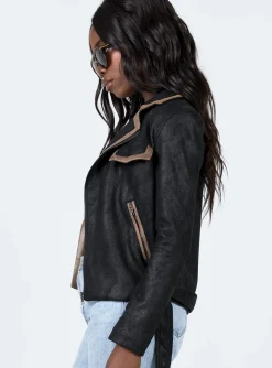 Princess Polly Night Ride Pu Biker Jacket   Black / Brown Store