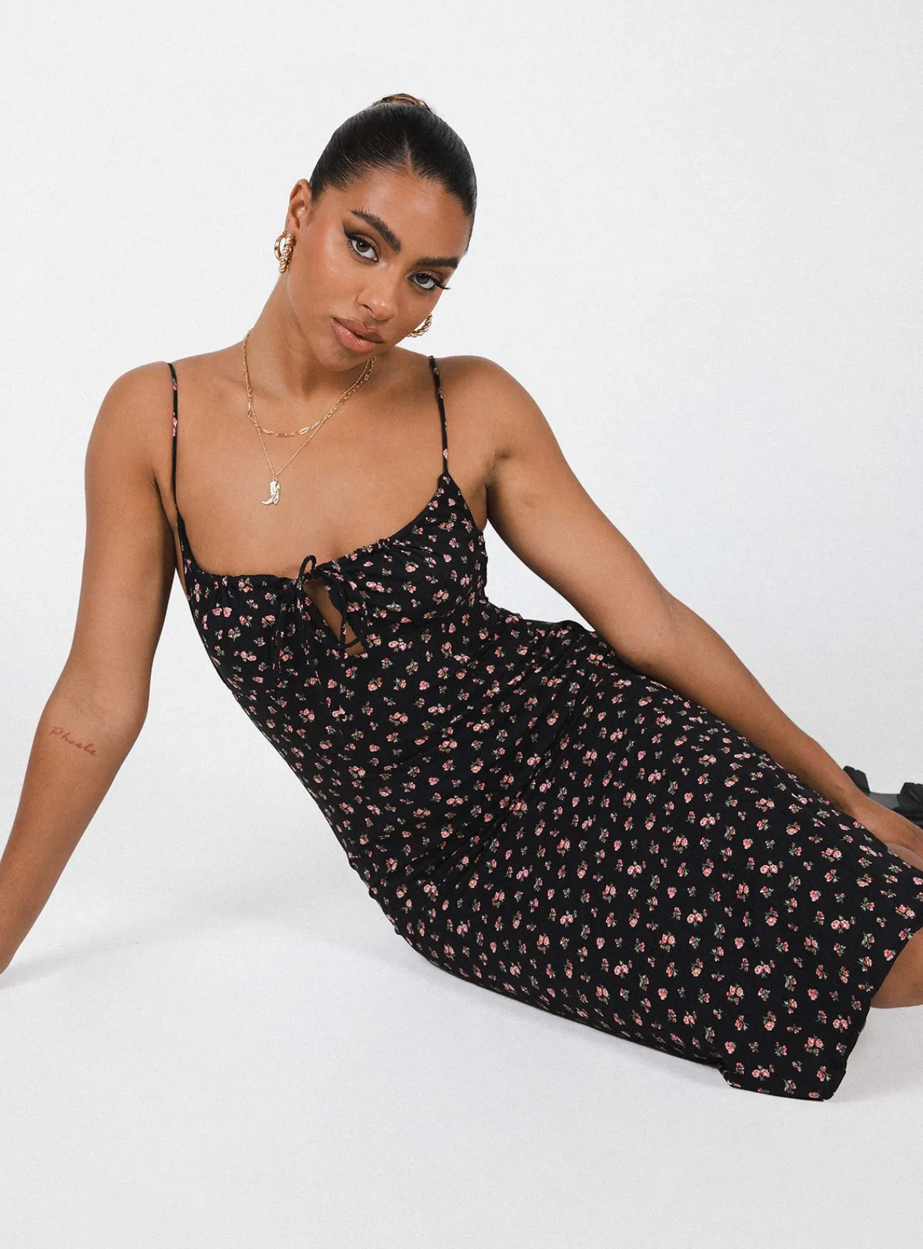 Princess Polly Noda Midi Dress Black / Floral Cheap
