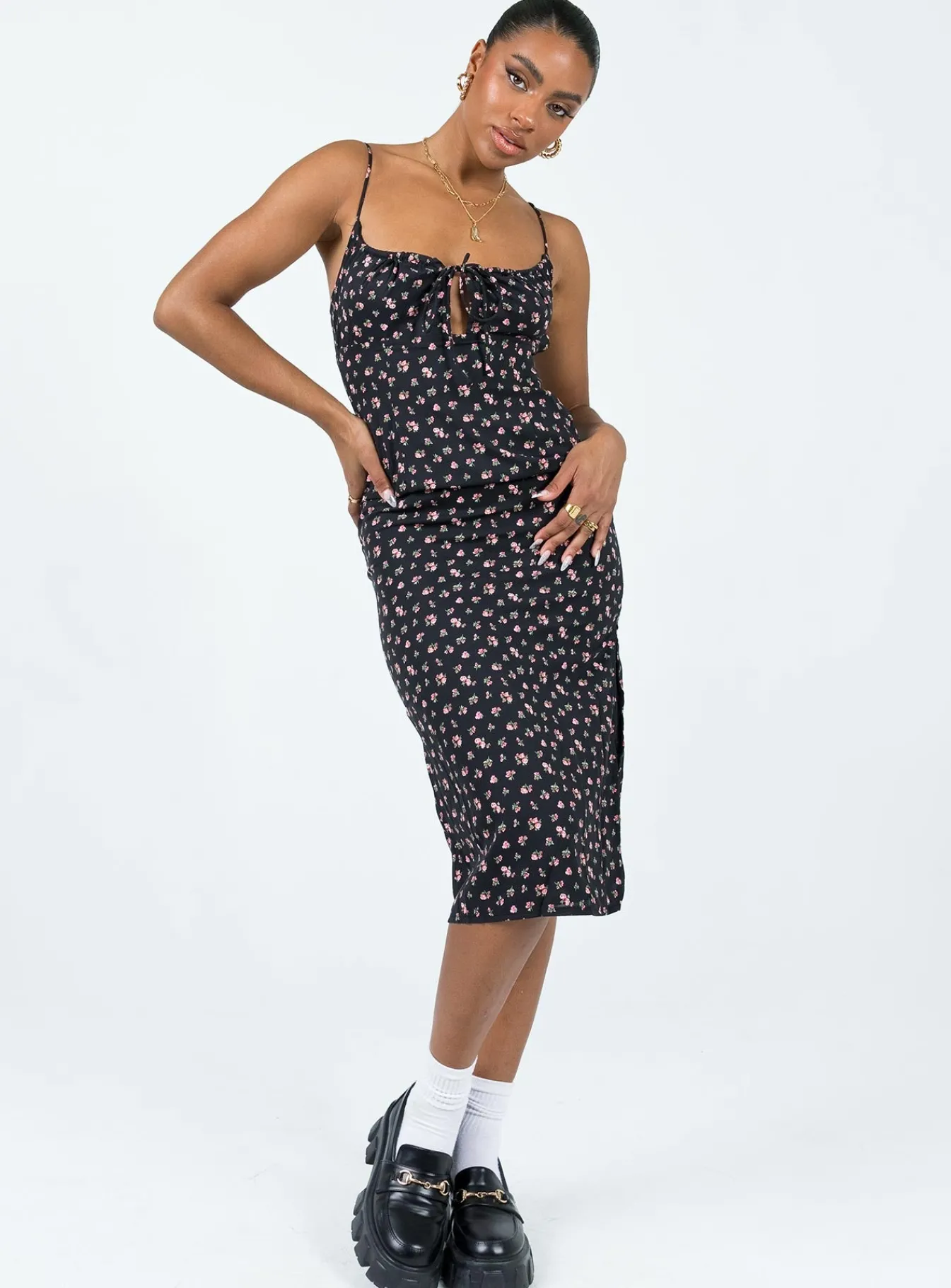 Princess Polly Noda Midi Dress Black / Floral Cheap