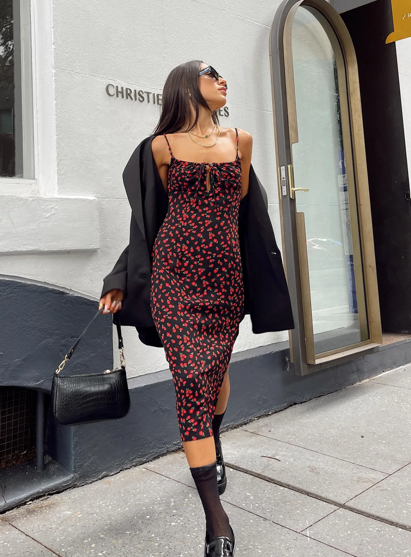 Princess Polly Noda Midi Dress Black/Red Best Sale