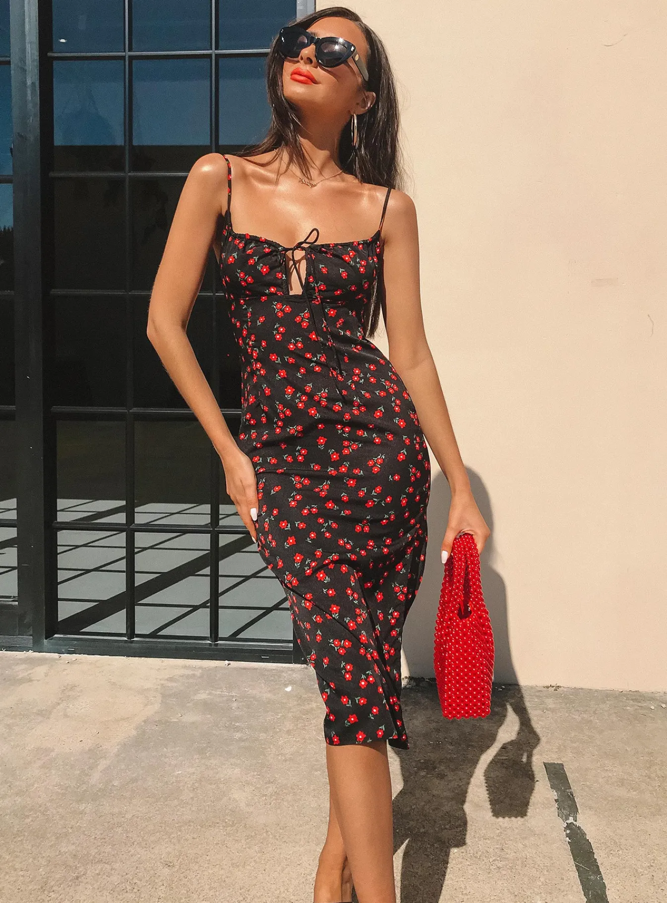 Princess Polly Noda Midi Dress Black/Red Best Sale