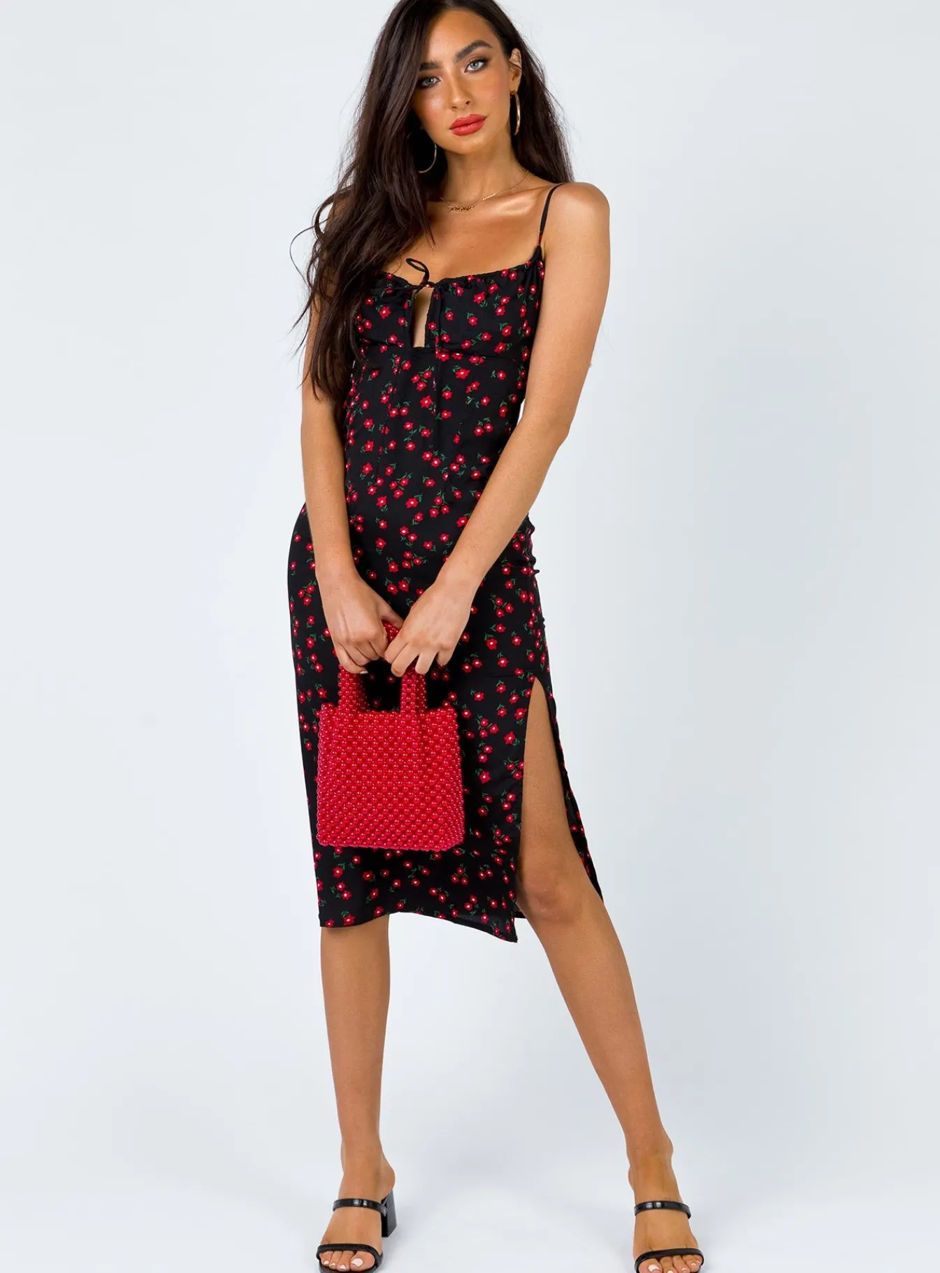 Princess Polly Noda Midi Dress Black/Red Best Sale