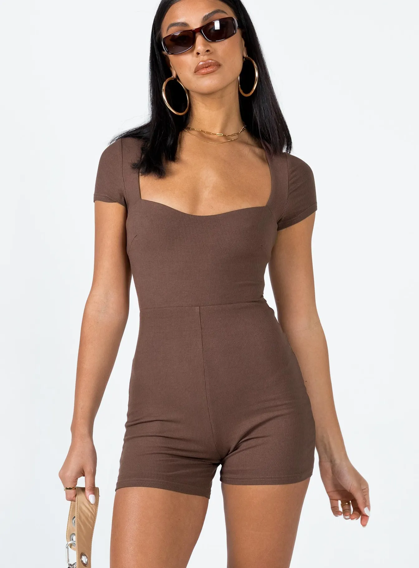 Princess Polly Nolan Short Sleeve Romper Brown Sale