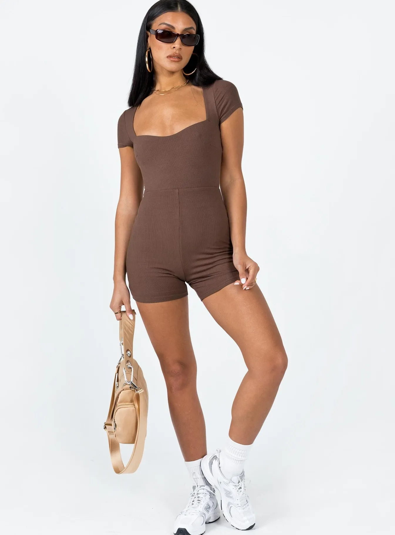 Princess Polly Nolan Short Sleeve Romper Brown Sale