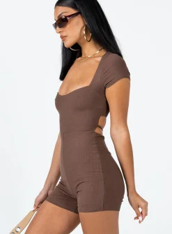 Princess Polly Nolan Short Sleeve Romper Brown Sale