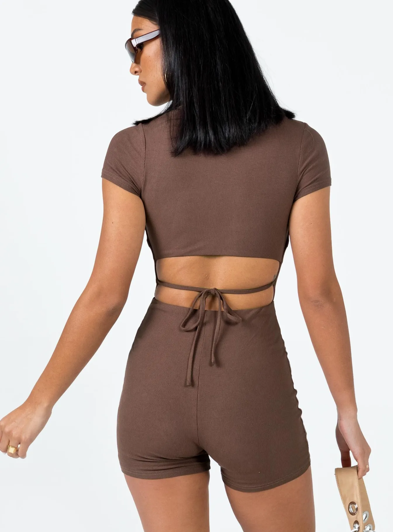Princess Polly Nolan Short Sleeve Romper Brown Sale