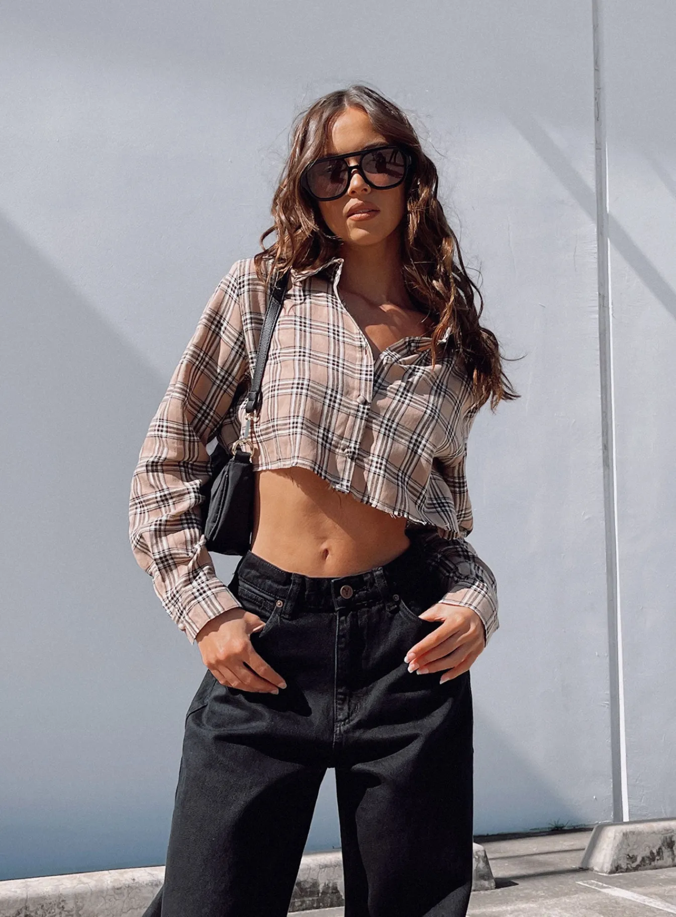 Princess Polly Nora Cropped Shirt Beige Sale