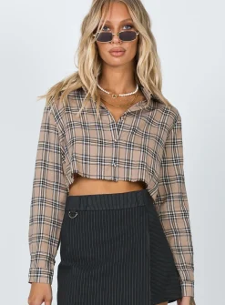 Princess Polly Nora Cropped Shirt Beige Sale