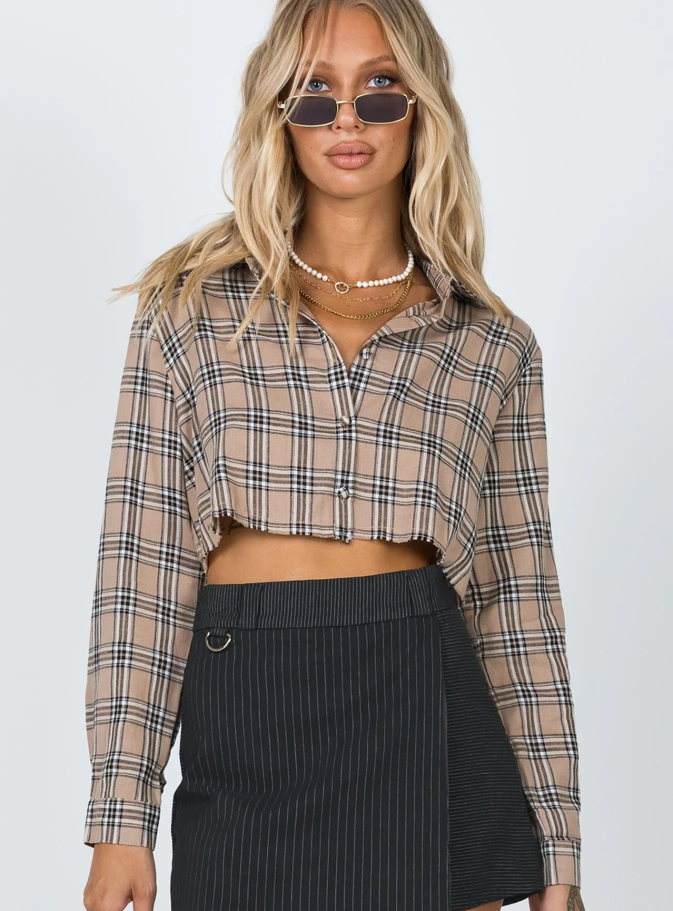 Princess Polly Nora Cropped Shirt Beige Sale