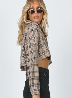 Princess Polly Nora Cropped Shirt Beige Sale