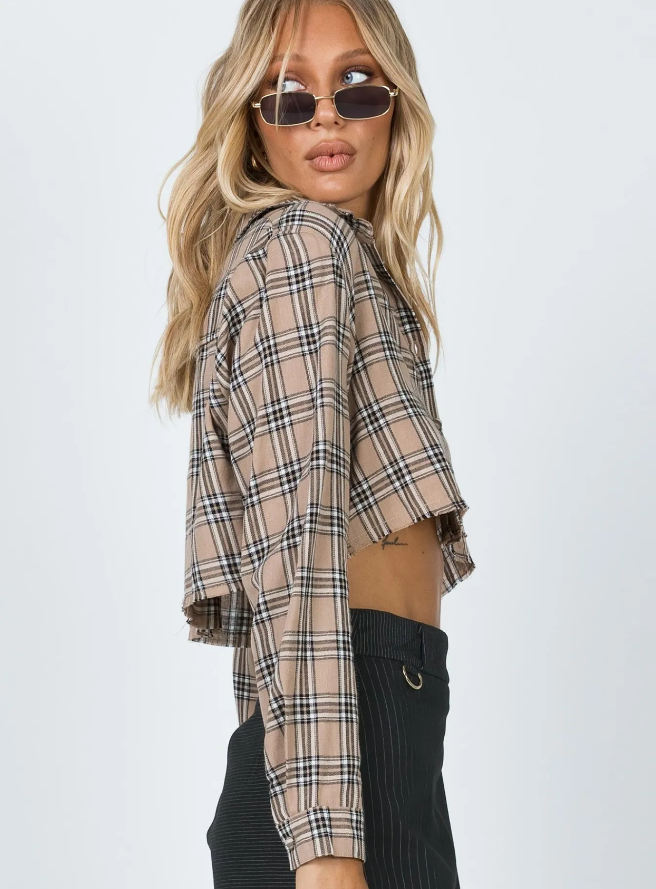 Princess Polly Nora Cropped Shirt Beige Sale