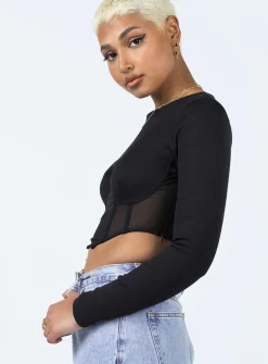 Princess Polly Not Your Baby Long Sleeve Top Black Hot