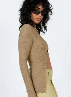 Princess Polly Nowell Long Sleeve Top  Beige Flash Sale