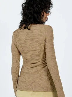 Princess Polly Nowell Long Sleeve Top  Beige Flash Sale