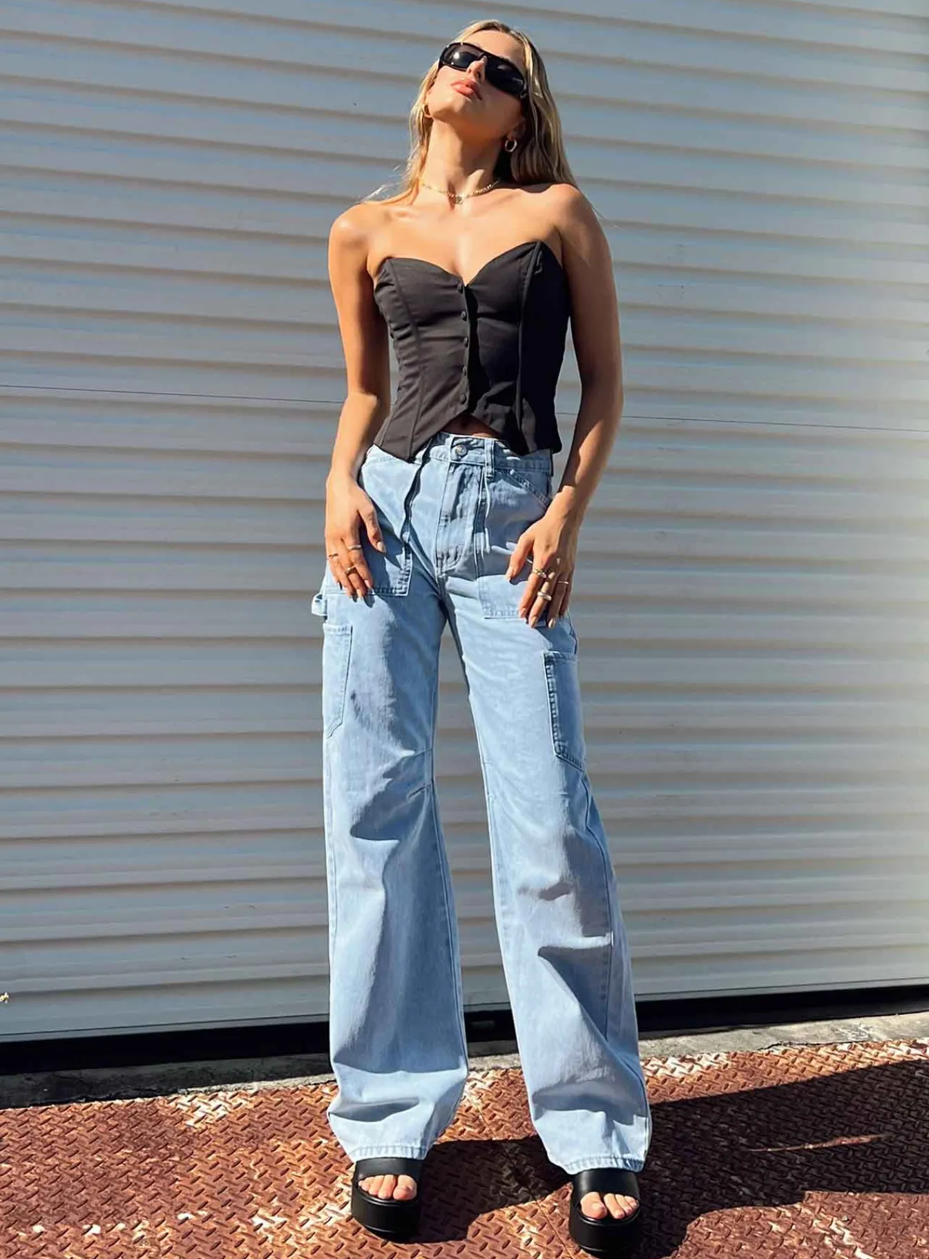 Princess Polly Oatland Denim Cargo Jean Light Wash Denim Best Sale