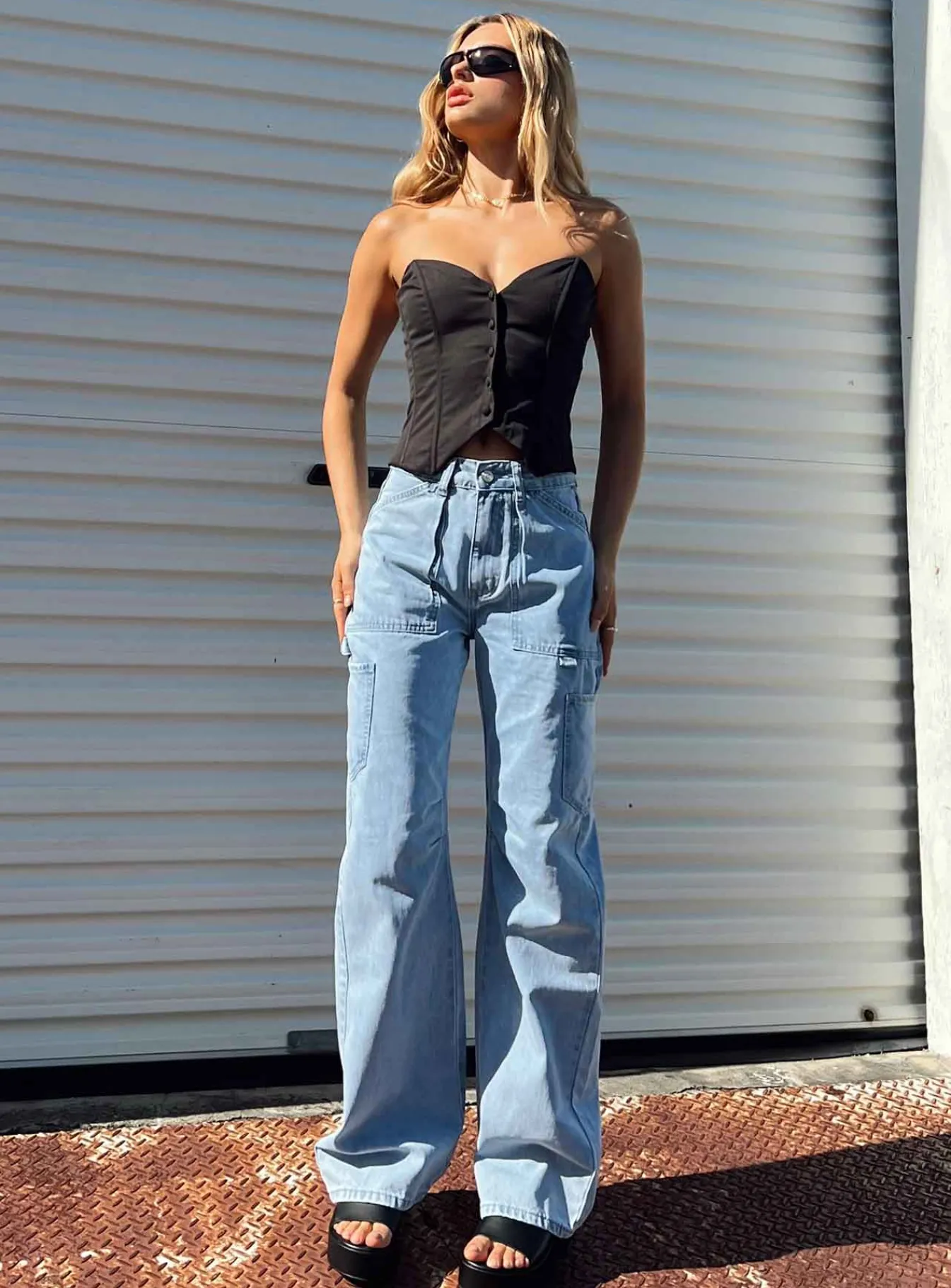 Princess Polly Oatland Denim Cargo Jean Light Wash Denim Best Sale