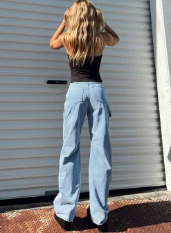 Princess Polly Oatland Denim Cargo Jean Light Wash Denim Best Sale