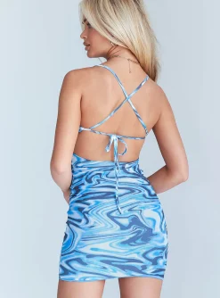 Princess Polly Ocean Mini Dress  Blue Store