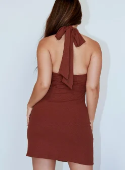 Princess Polly Ohana Mini Dress  Brown New