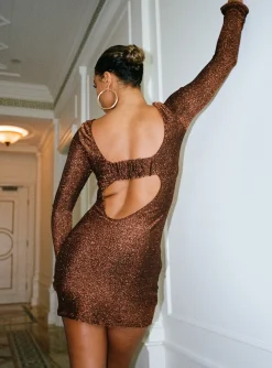 Princess Polly Olas Open Back Mini Dress Copper   Gold Clearance