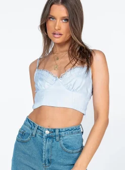Princess Polly Old School Love Crop Top  Blue Cheap